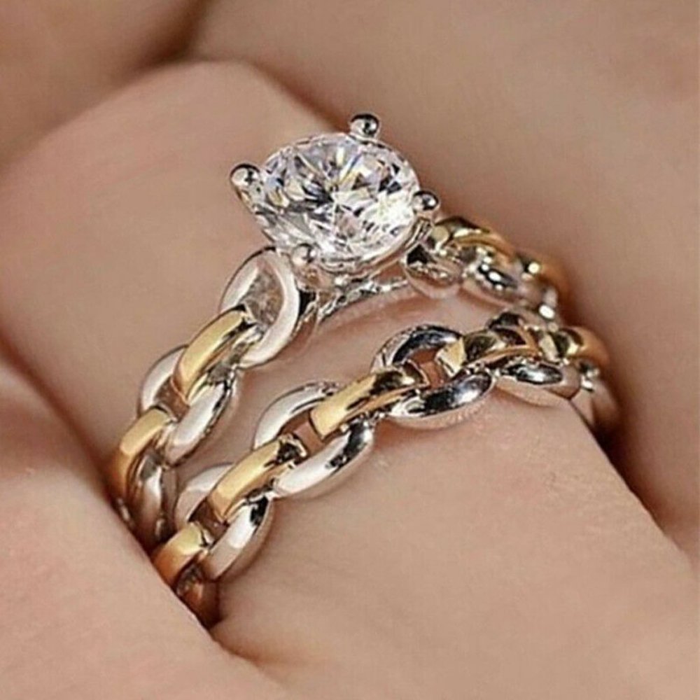 New 925 Silver Two Tone White Sapphire Ring